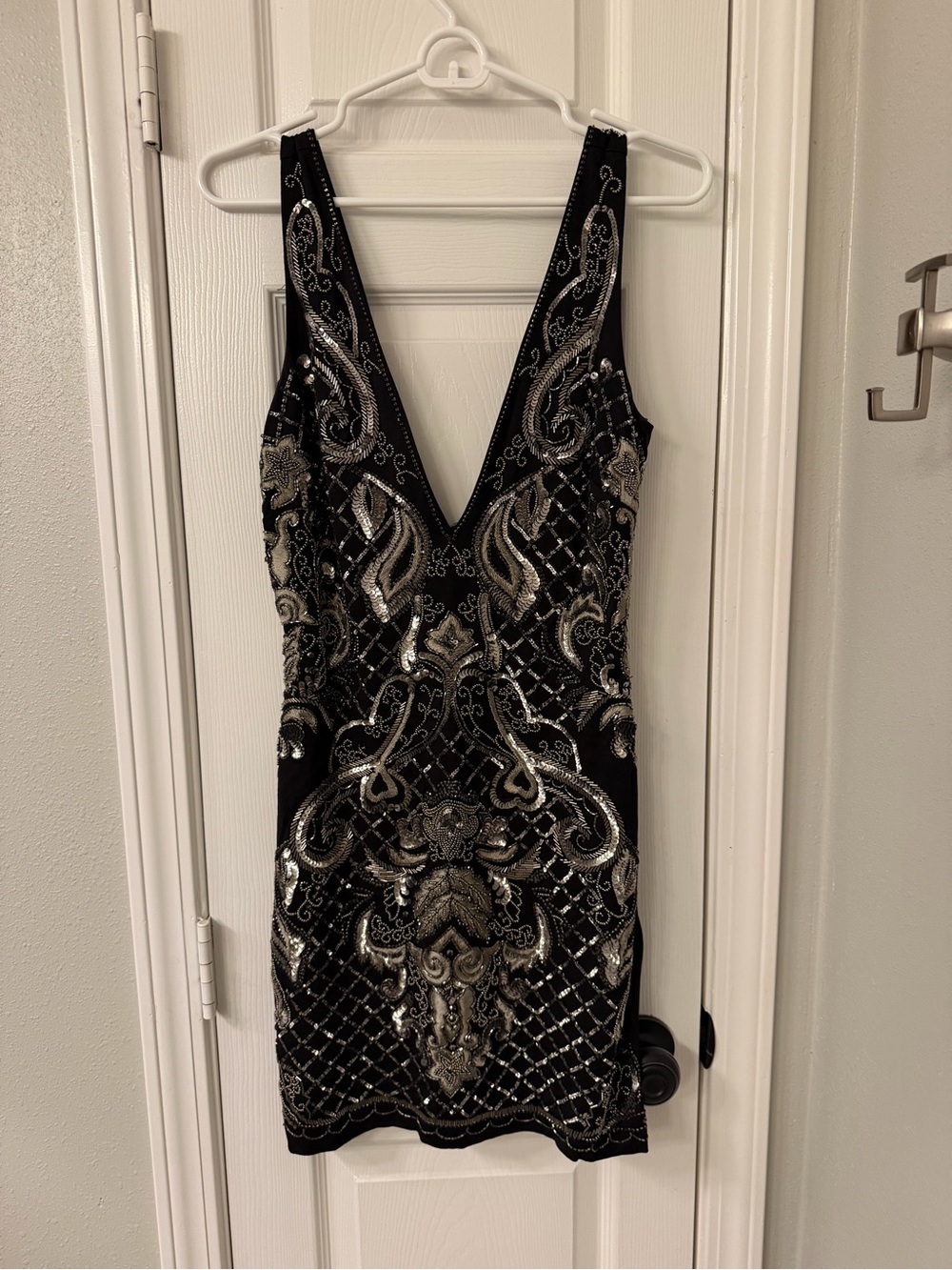 Bebe Black Embellished V-Neck Cocktail Dress